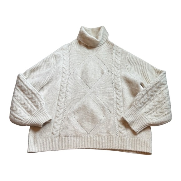 A Loves A Wool Blend Turtleneck Long Sleeve Cable Knit Sweater Sz XL Cream - Picture 3 of 6